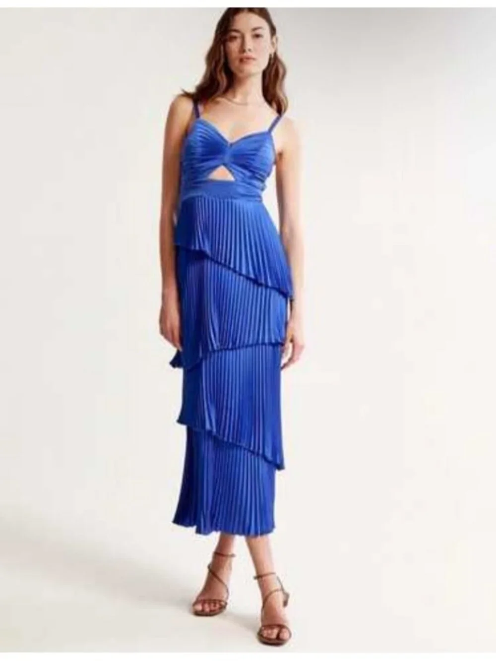 Abercrombie & Fitch Giselle Blue Pleated Cutout Maxi Dress Womens XL Satin